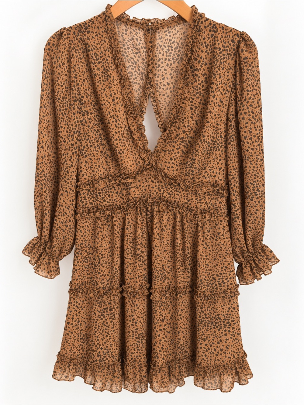 Leopard print ruffle mini| Romantic date night| Empire waist boho dress